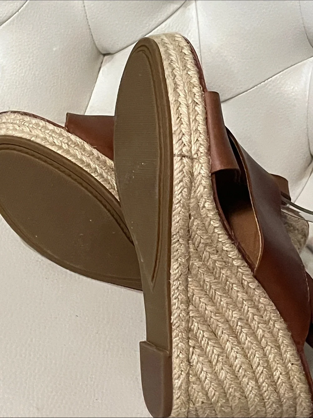 Franco Sarto Tan Brown Leather Sandals Espadrille Wedges Size 8.5